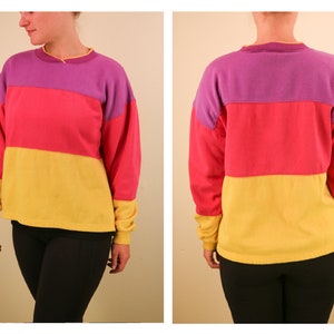 Vintage Pink Purple & Yellow Striped Saved By The Bell Sweatshirt Pullover Classic 80’s 90’s Kid Color Blocking Barney