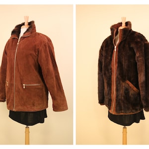 Vintage REVERSIBLE Chocolate Brown Suede and Faux Fur Jacket