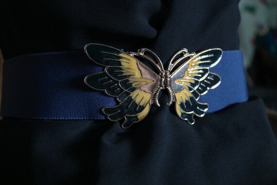 1980's Wide Navy Blue and Gold Butterfly Enamel Adjustable - Etsy