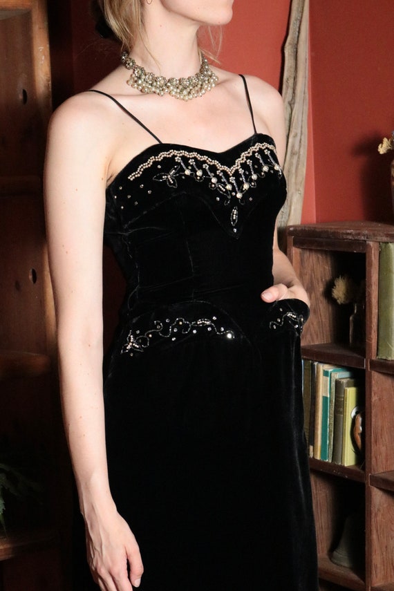 1950's Black Velvet Formal Dress with Rhinestone B