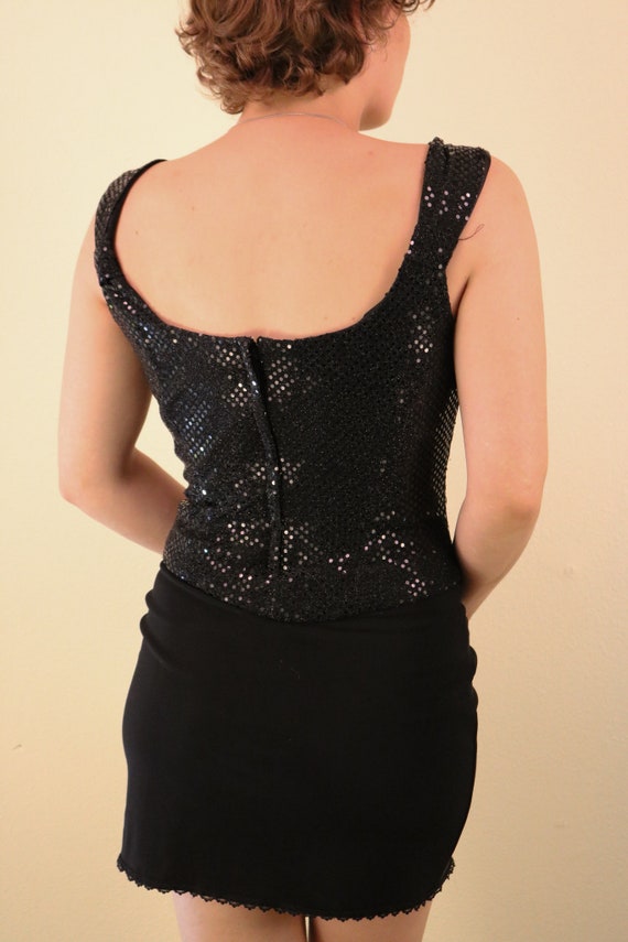 1960’s Black Sequin Crop Party Short Top - image 4