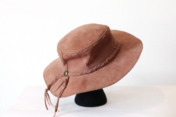 Vintage Light Pink Suede Leather Western Hat with… - image 2