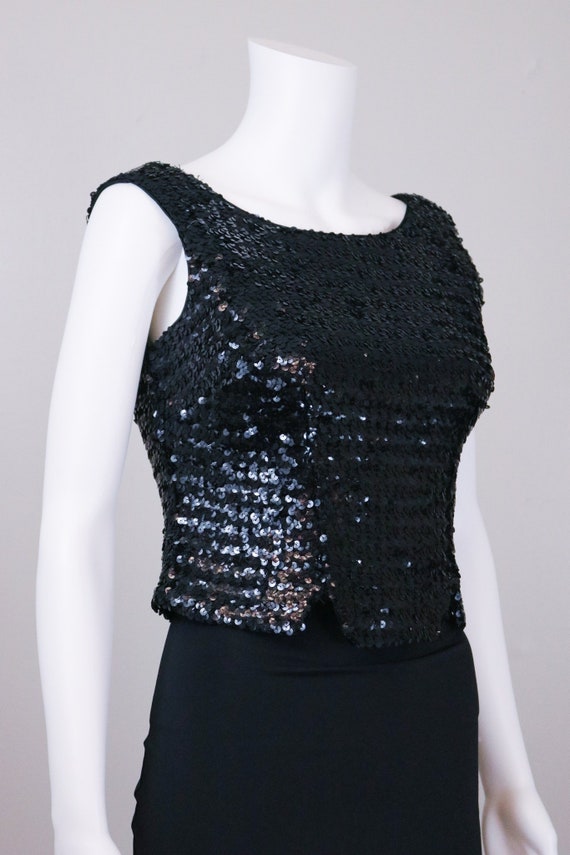 60's Vintage Black Sequined Formal Top