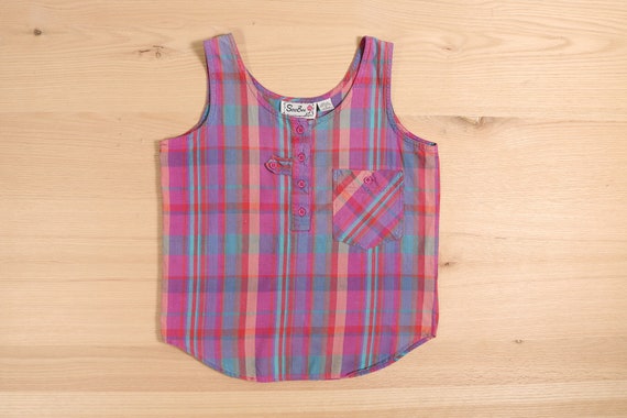 1990's Purple & Blue Plaid Crop Tank Top