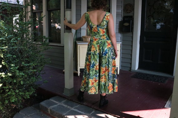 1990's Floral Sleeveless Fit and Flare Palazzo Pa… - image 1