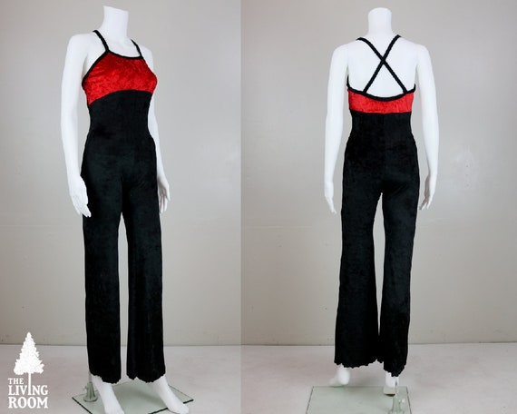 Vintage 90's Velour Velvet Black and Red Dancer C… - image 1