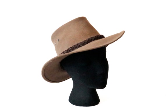 Vintage Light Brown Suede Leather Western Hat wit… - image 1