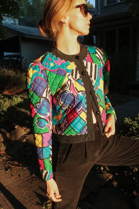 1980's Multicolored Quilted Cropped Jacket