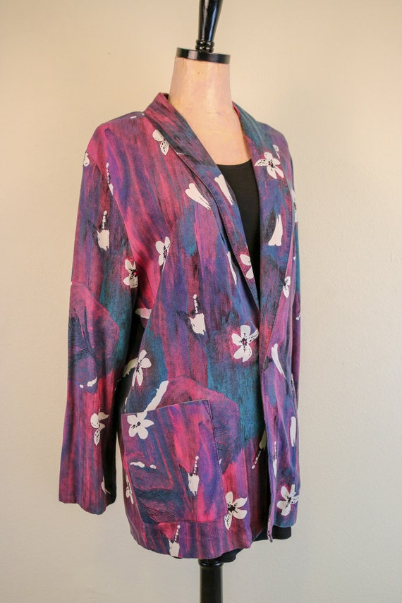 1980’s Floral Unisex Purple Floral Blazer Talking… - image 2