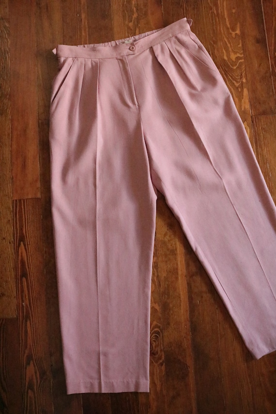 1980's Mauve Raw Silk Pleated Trouser Pants - image 3