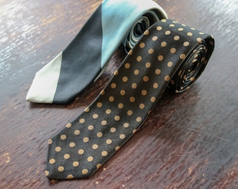 Two Vintage Silk Necktie Skinny Ties