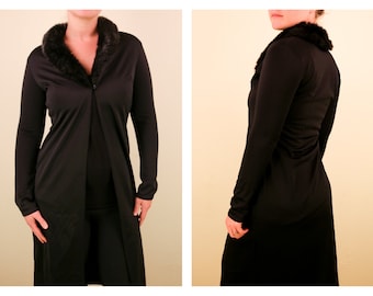 1990’s Vintage Goth Black Maxi With Faux Fur Collar