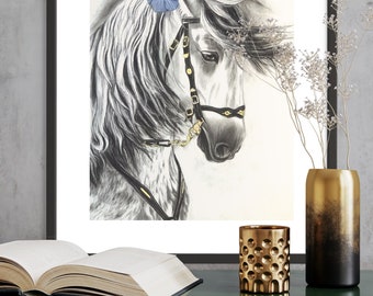 Blue horse, original drawing,charcoal drawing,graphite drawing,animal drawing,horse drawing,horse painting, hand drawing,pet portrait,horse