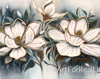 Modern decorative wall art,original acrylic painting,textured flower painting,gold leaf wall art,large size painting,original art,wall decor