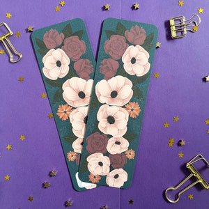 Floral Bookmark, Anemone Bookmark, Rose Bookmark, Dark Flower Bookmark, Bookworm Gift, Bookmark for Women, Floral Bookmark Watercolor image 5