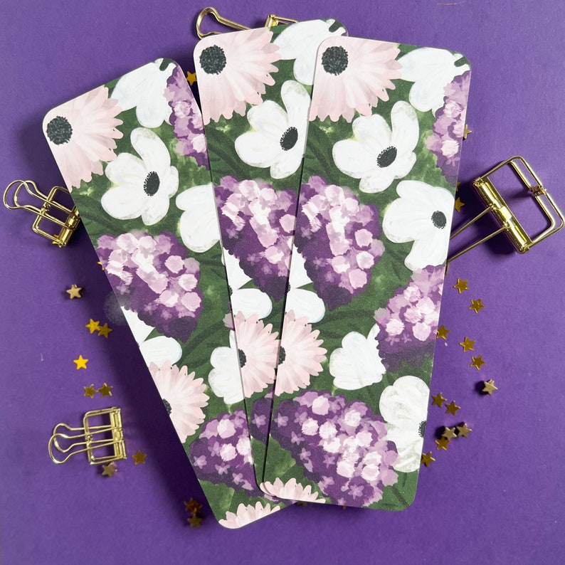 Purple Hydrangea Bookmark, Floral Bookmark, Spring Floral Bookmark, Bookmarks for Mom, Bookmarks for teachers, Book marks for women image 1