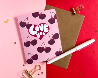 Anniversary Card | Love You Greeting Card | Pink and Red Cherry Greeting Card