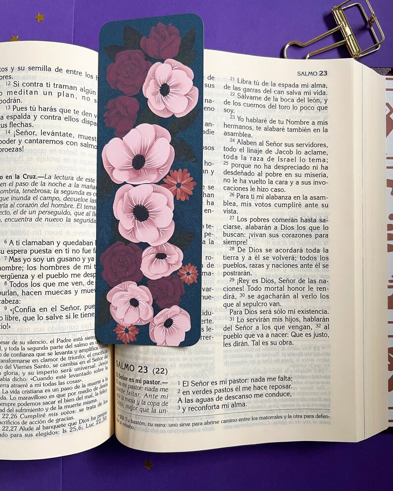 Floral Bookmark, Anemone Bookmark, Rose Bookmark, Dark Flower Bookmark, Bookworm Gift, Bookmark for Women, Floral Bookmark Watercolor image 8