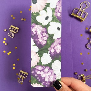 Purple Hydrangea Bookmark, Floral Bookmark, Spring Floral Bookmark, Bookmarks for Mom, Bookmarks for teachers, Book marks for women image 3