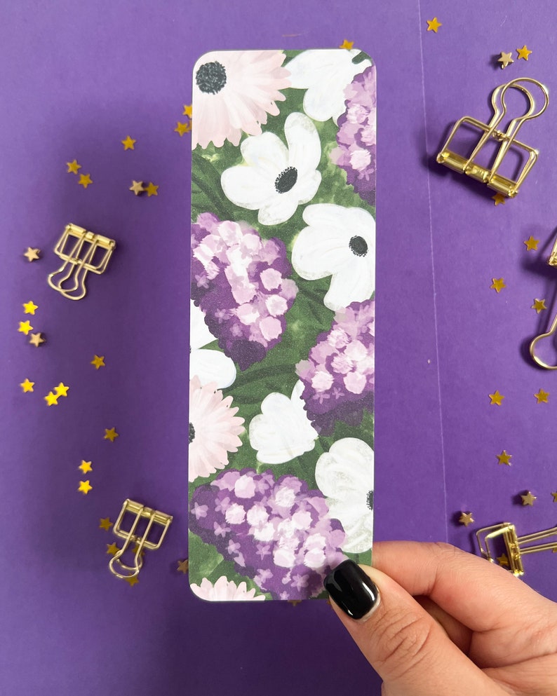 Purple Hydrangea Bookmark, Floral Bookmark, Spring Floral Bookmark, Bookmarks for Mom, Bookmarks for teachers, Book marks for women image 3