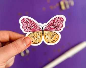 Pink Butterfly Sticker,  Butterfly Stickers for Laptop, Large Die Cut Butterfly, Floral Butterfly Sticker, Pink Cute Aesthetic Butterfly