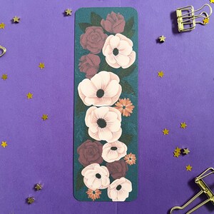 Floral Bookmark, Anemone Bookmark, Rose Bookmark, Dark Flower Bookmark, Bookworm Gift, Bookmark for Women, Floral Bookmark Watercolor image 3