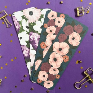 Floral Bookmark, Anemone Bookmark, Rose Bookmark, Dark Flower Bookmark, Bookworm Gift, Bookmark for Women, Floral Bookmark Watercolor image 6