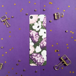 Purple Hydrangea Bookmark, Floral Bookmark, Spring Floral Bookmark, Bookmarks for Mom, Bookmarks for teachers, Book marks for women image 2