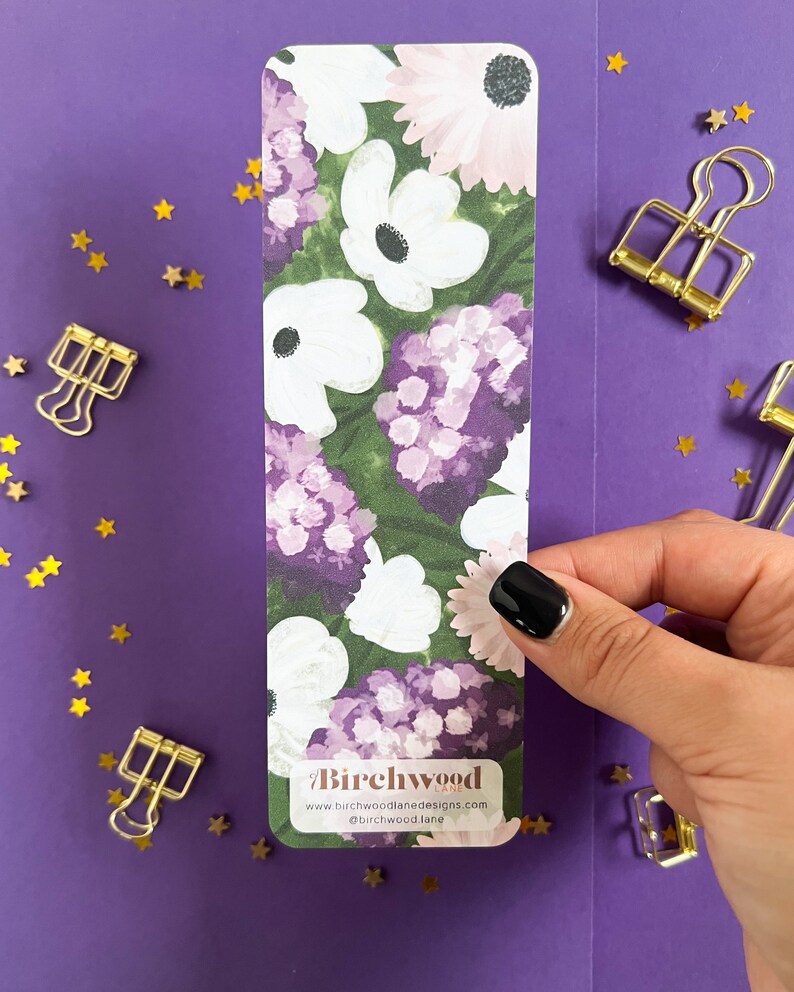 Purple Hydrangea Bookmark, Floral Bookmark, Spring Floral Bookmark, Bookmarks for Mom, Bookmarks for teachers, Book marks for women image 4