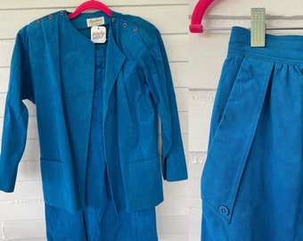 80s Bright Blue Ultra Suede Skirt Suit by Signatures by Russel Taylor Size 4 (W 27)