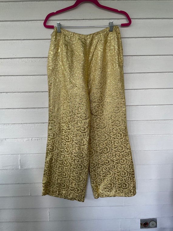 60s Gold Lame Wide Leg Sparkly Shiny Palazzo Pant… - image 2