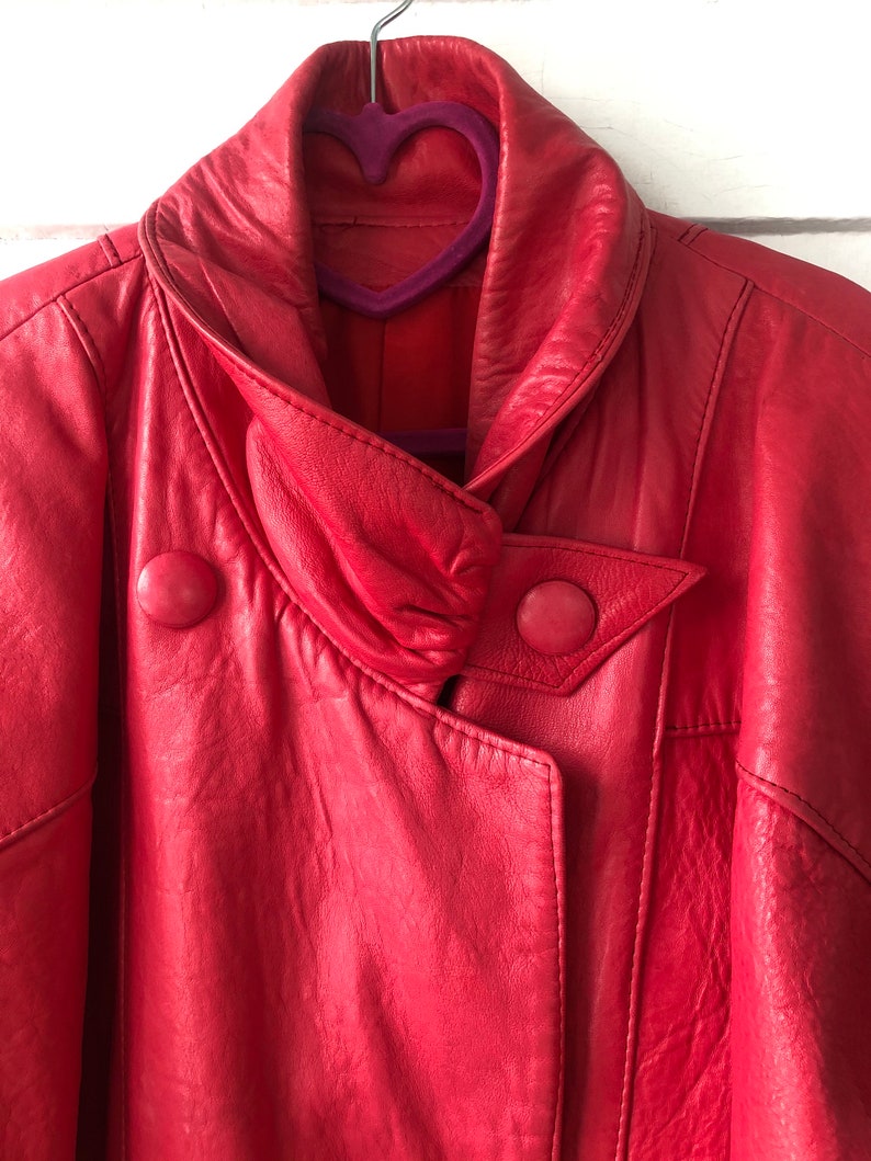 80s Barbie Lipstick Pink Batwing Oversize Soft Leather Jacket with Accent Buttons
