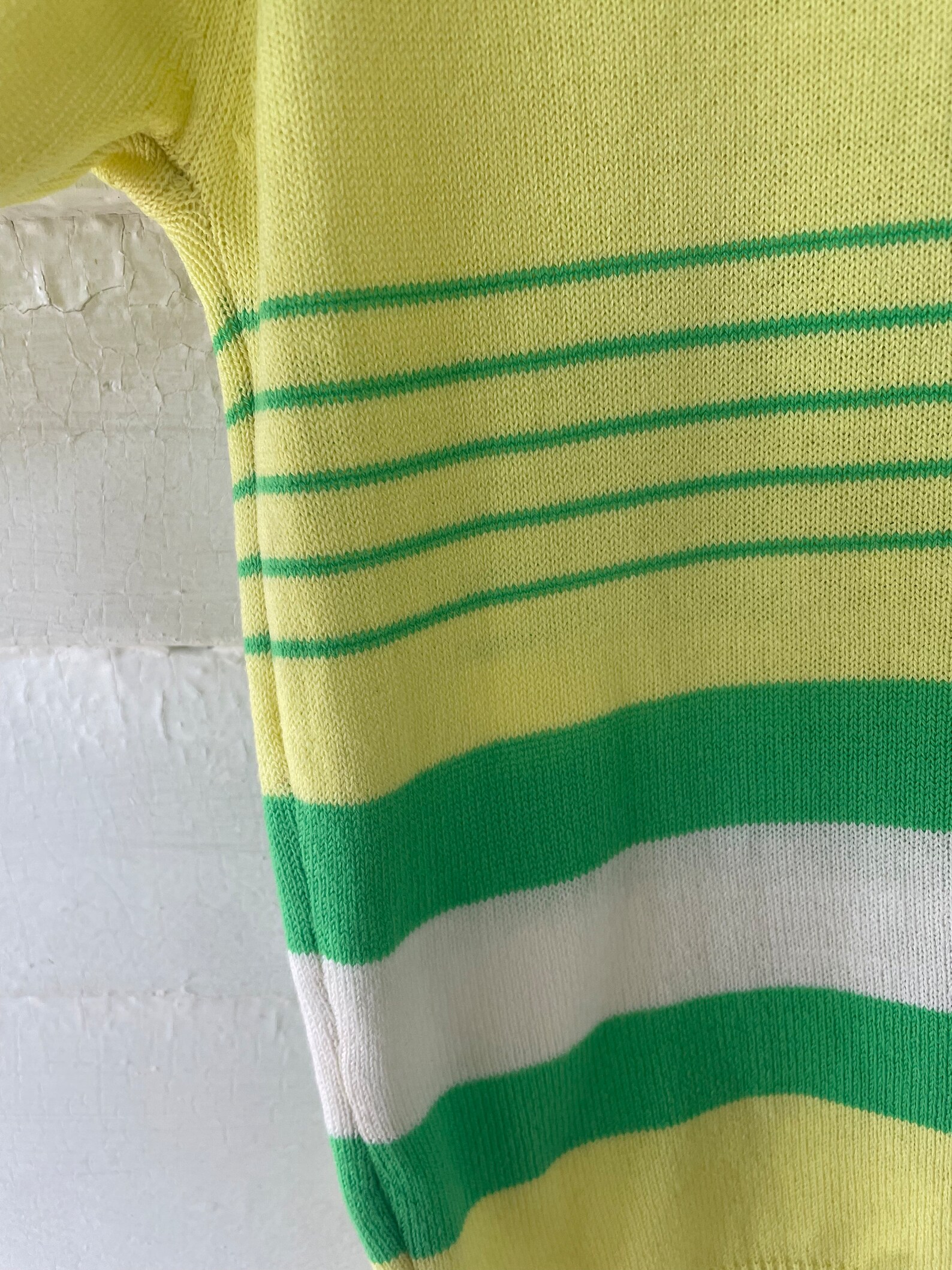 60s Mod Buttercup Yellow and Green Stripe Short Sleeve Sweater Knit Top ...