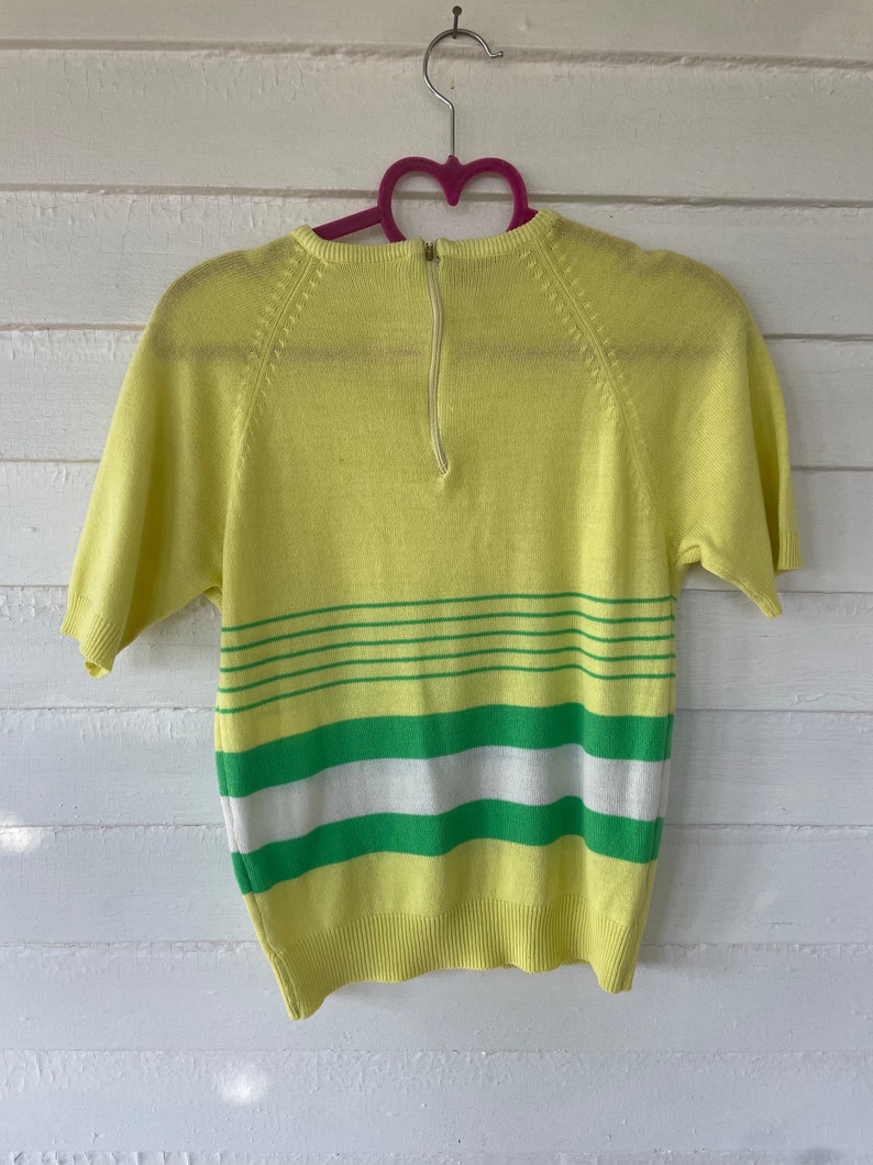 60s Mod Buttercup Yellow and Green Stripe Short Sleeve Sweater - Etsy