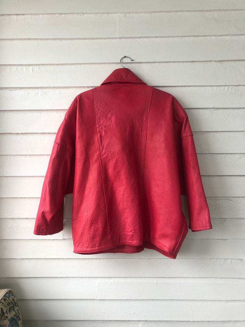 80s Barbie Lipstick Pink Batwing Oversize Soft Leather Jacket with Accent Buttons