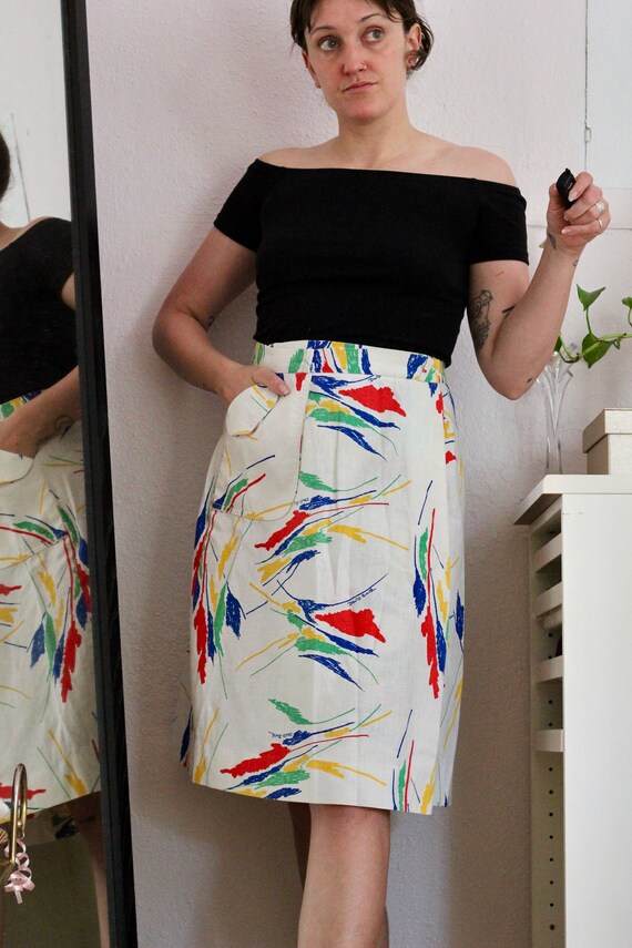 80s Vintage Abstract Brush Stroke Art Wrap Skirt w