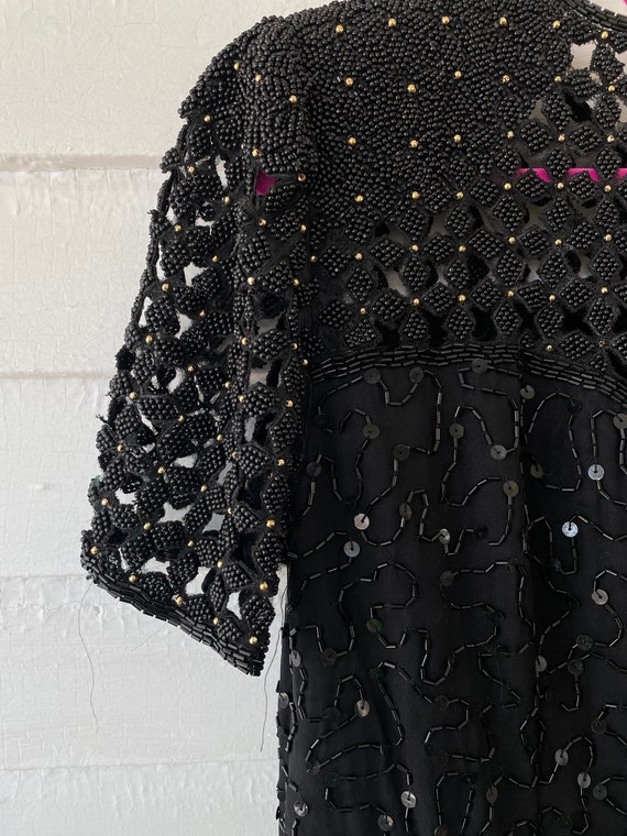 80s Beaded Silk Sparkly Black and Gold Cocktail S… - image 8