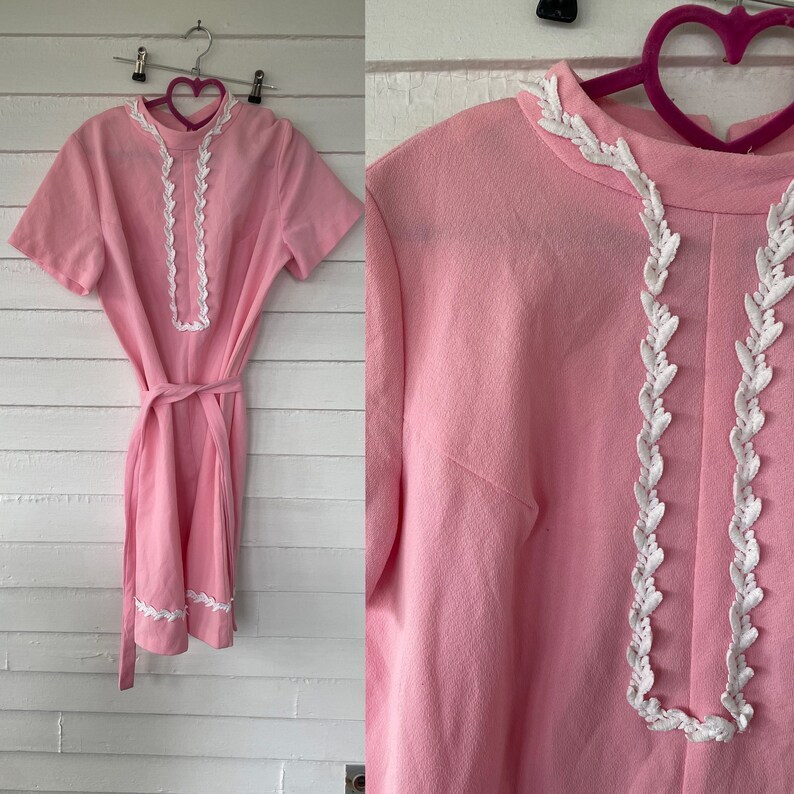 Cute Bubblegum Pink Mod 60s Short Sleeve Midi Dress w Belt image 1