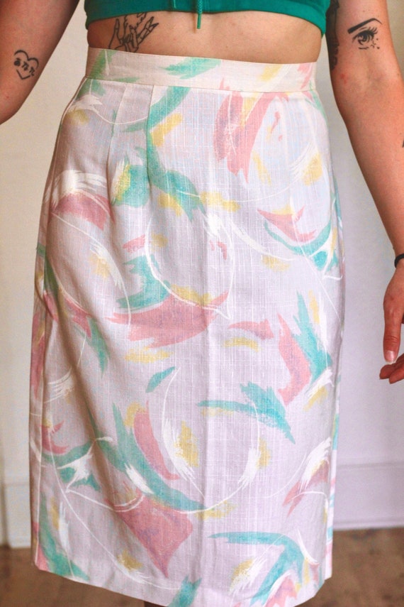 80s Abstract Pastel Brush Stroke Pencil Skirt