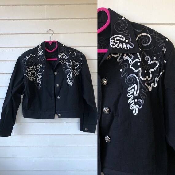 Handmade Cropped 80s Black Denim Mariachi Style Ja