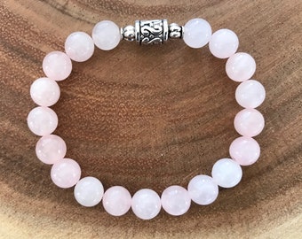 Bracelet en pierre précieuse en quartz rose - 8mm