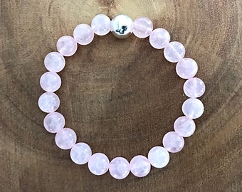 Rose Quartz Gemstone Bracelet- 8mm with 10mm Sterling Silver Spacer