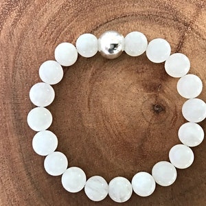 Mondstein Edelstein Armband- 8 mm mit Sterling Silber Perle