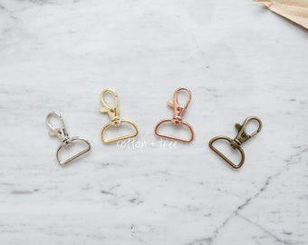 Cierres de langosta giratorios de 25 mm / Clips de langosta giratorios con anilla en D de 25 mm / Llaveros de metal en oro, plata, oro rosa y latón antiguo / Materiales para manualidades de macramé