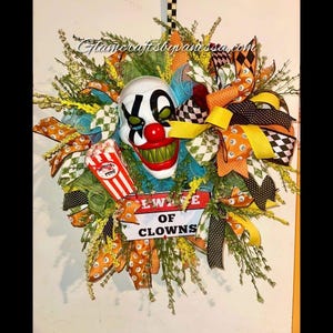 Creepy Clown Circus Wreath, Halloween Decor