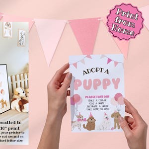 Adopt a puppy party sign - print from home -digital download  dog names - certificate - decorating station