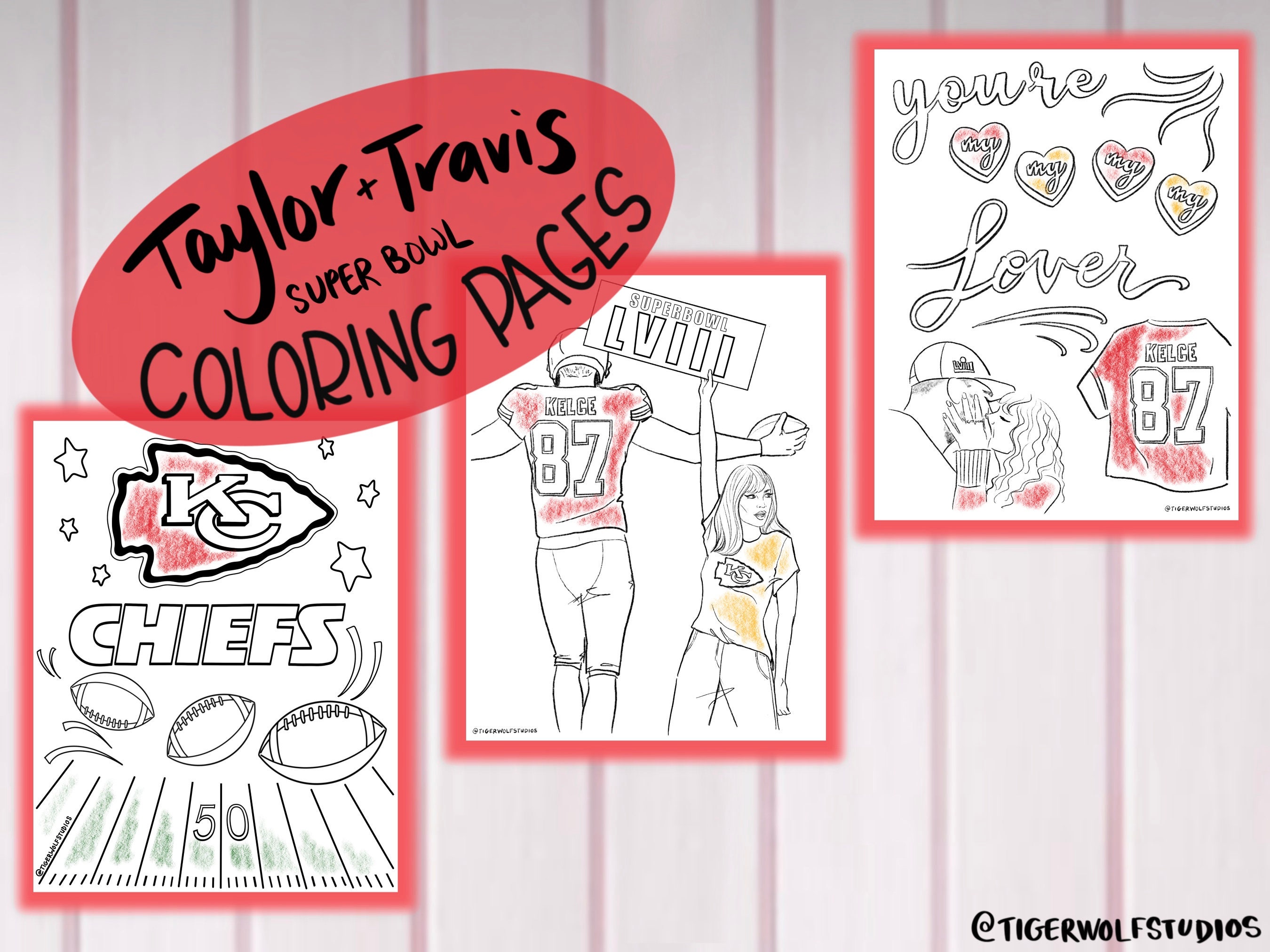 Taylor Swift & Travis Kelce Kansas City Chiefs Coloring Pages digital ...