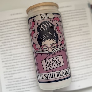 Vaso de vidrio esmerilado con tapa y pajita de vidrio de 20 oz con carta del tarot inspirada en los libros de Smut Reader