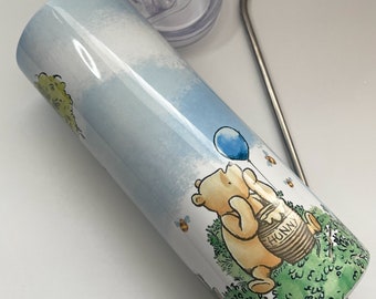 20oz Winnie-the-Pooh stainless steel tumbler with lid and straw/Printed no Vinyl used