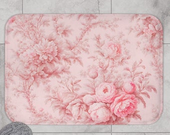 Tapis de bain, tapis de bain roses roses, tapis de bain floral, tapis de bain shabby chic, tapis rose avec roses, décoration de salle de bain shabby chic
